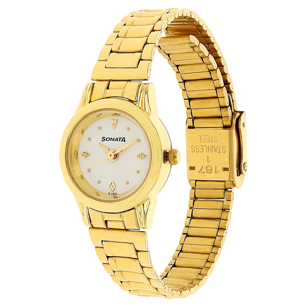 Sonata Quartz Analog White Dial Stainless Steel Strap Watch for Women