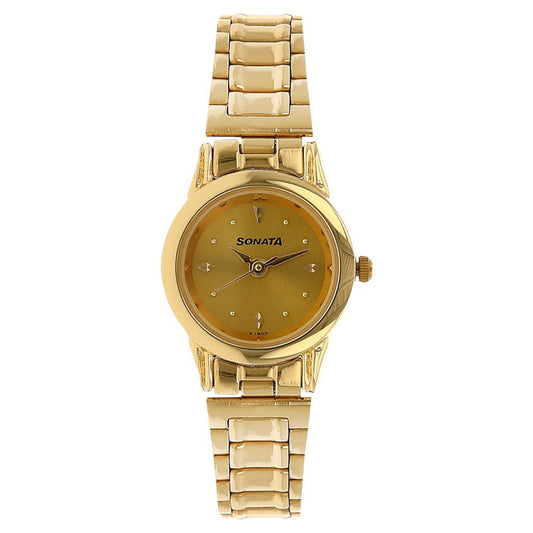 Sonata Quartz Analog Champagne Dial Stainless Steel Strap Watch for Women