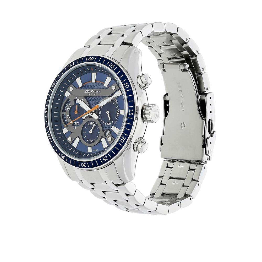 Titan Quartz Chronograph Blue Dial Stainless Steel Strap Watch for Men