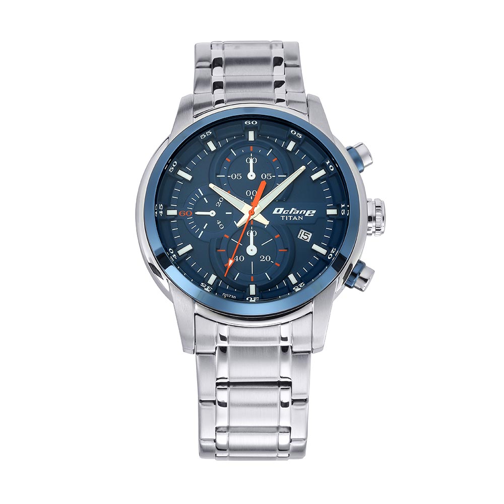 Titan Quartz Chronograph Blue Dial Stainless Steel Strap Watch for Men