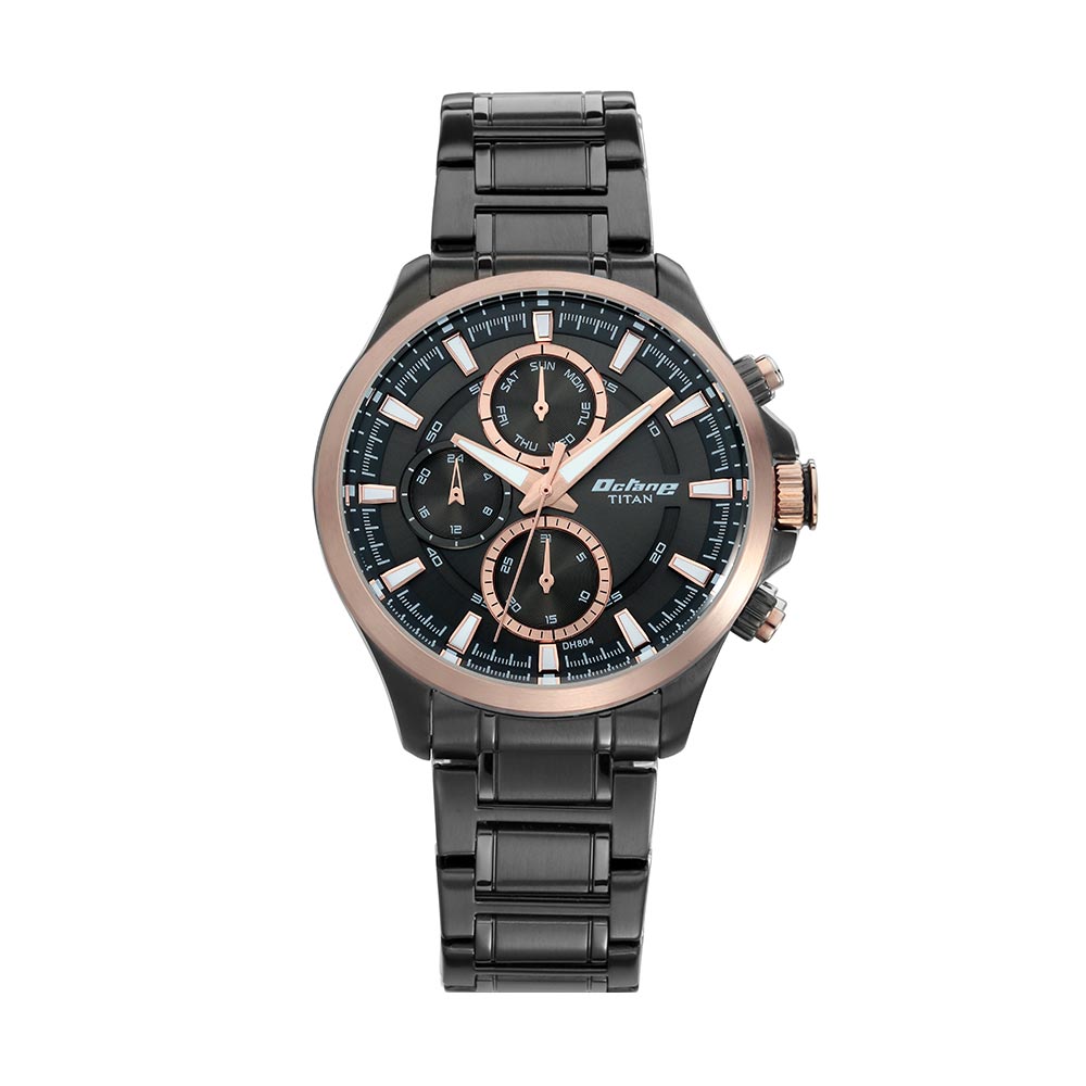 Titan Quartz Multifunction Black Dial Stainless Steel Strap Watch for Men