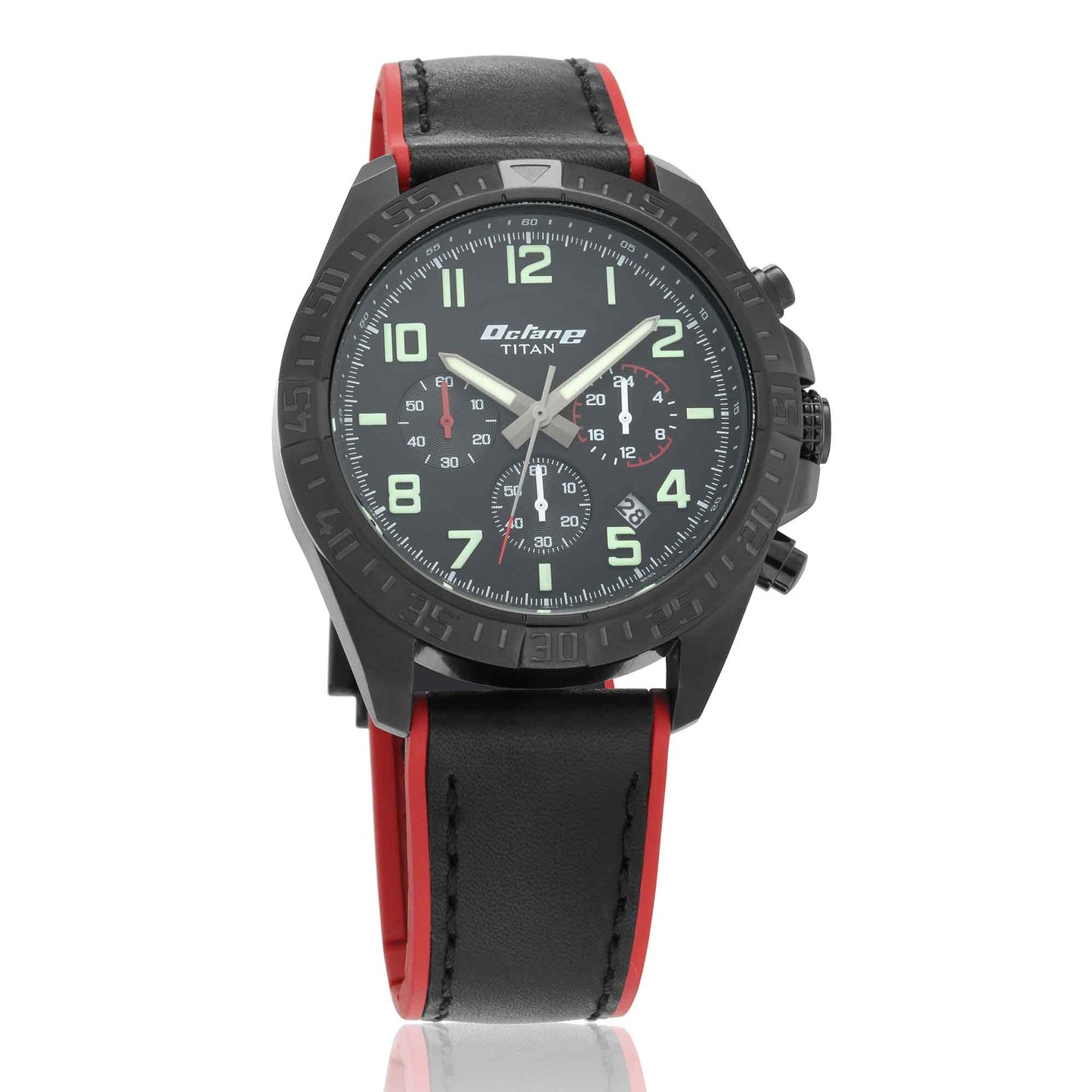 Titan Octane Hyper LumeBlack Dial Chronograph Leather Strap Watch for Men