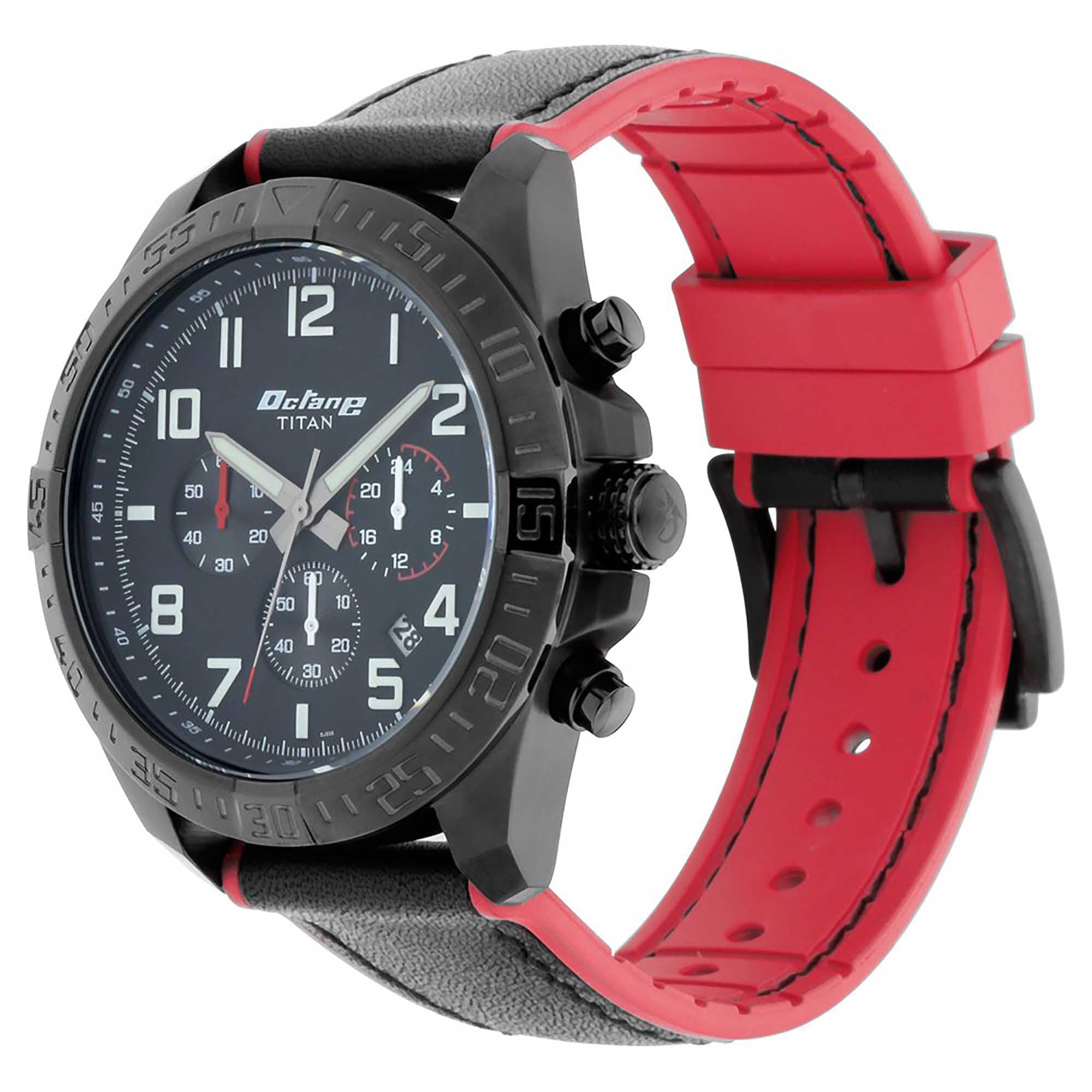 Titan Octane Hyper LumeBlack Dial Chronograph Leather Strap Watch for Men