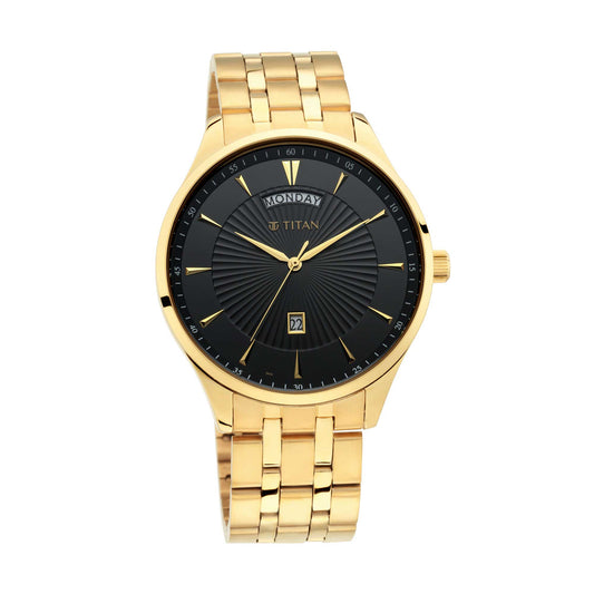 Titan Regalia Opulent Black Dial Analog with Day and Date Stainless Steel Strap watch for Men