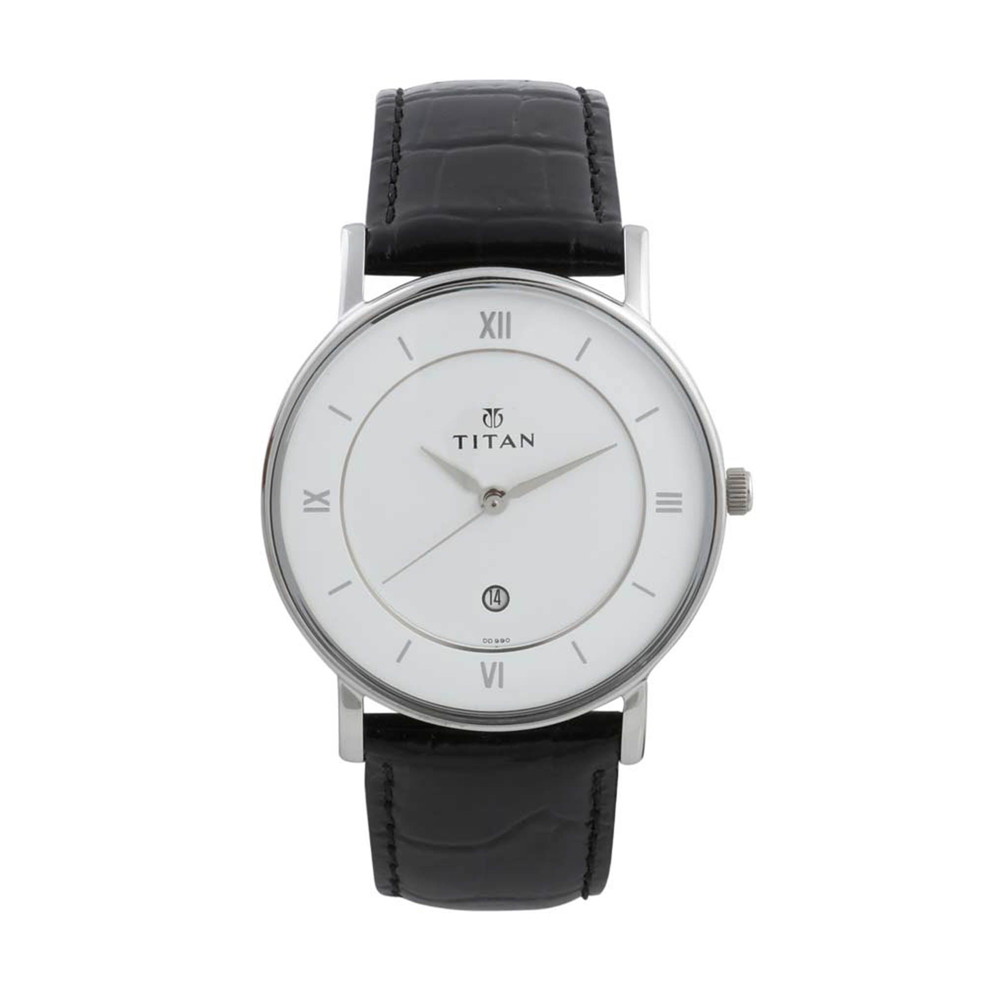 Titan CLASSIQUE White Dial Analog with Date Leather Strap watch for Men