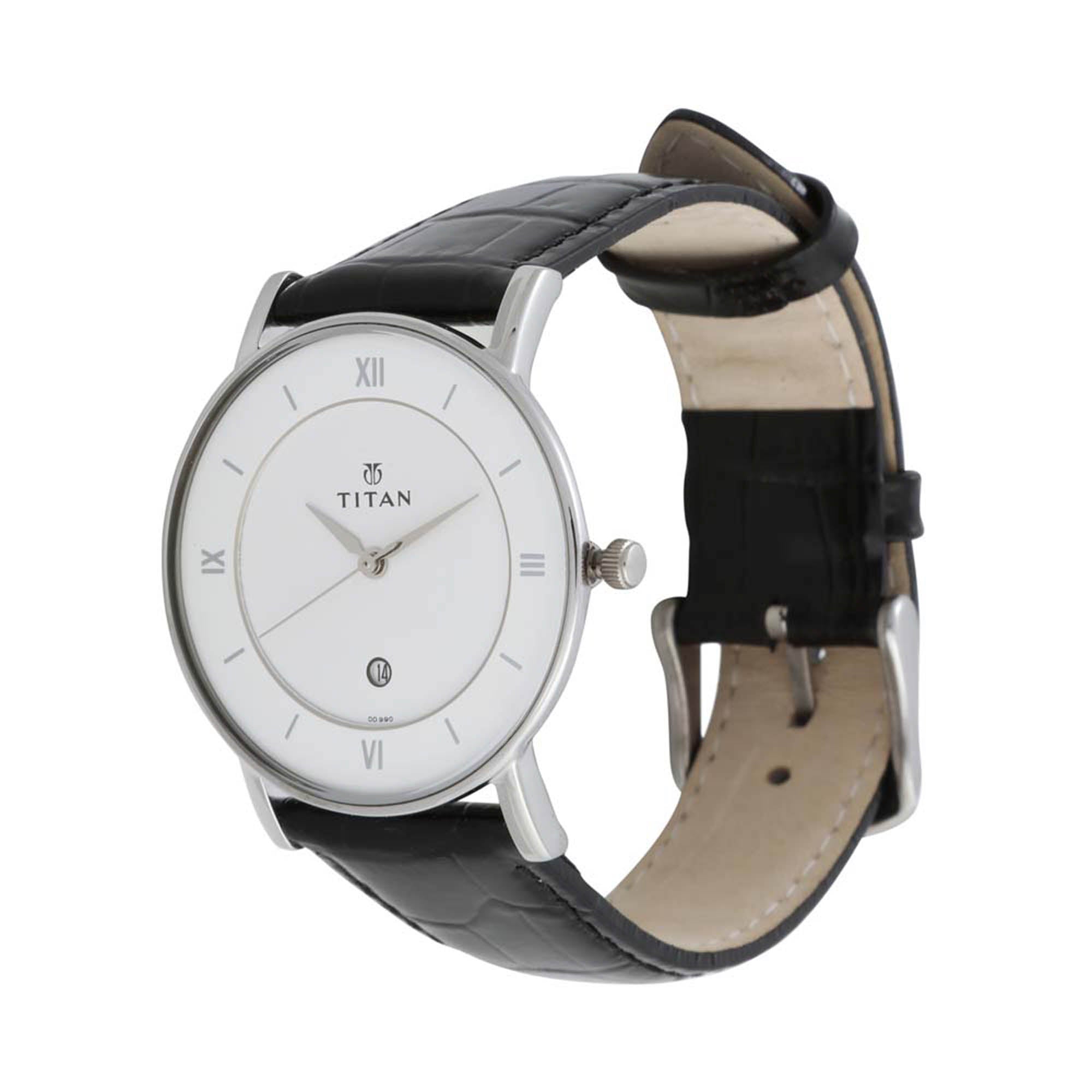 Titan CLASSIQUE White Dial Analog with Date Leather Strap watch for Men