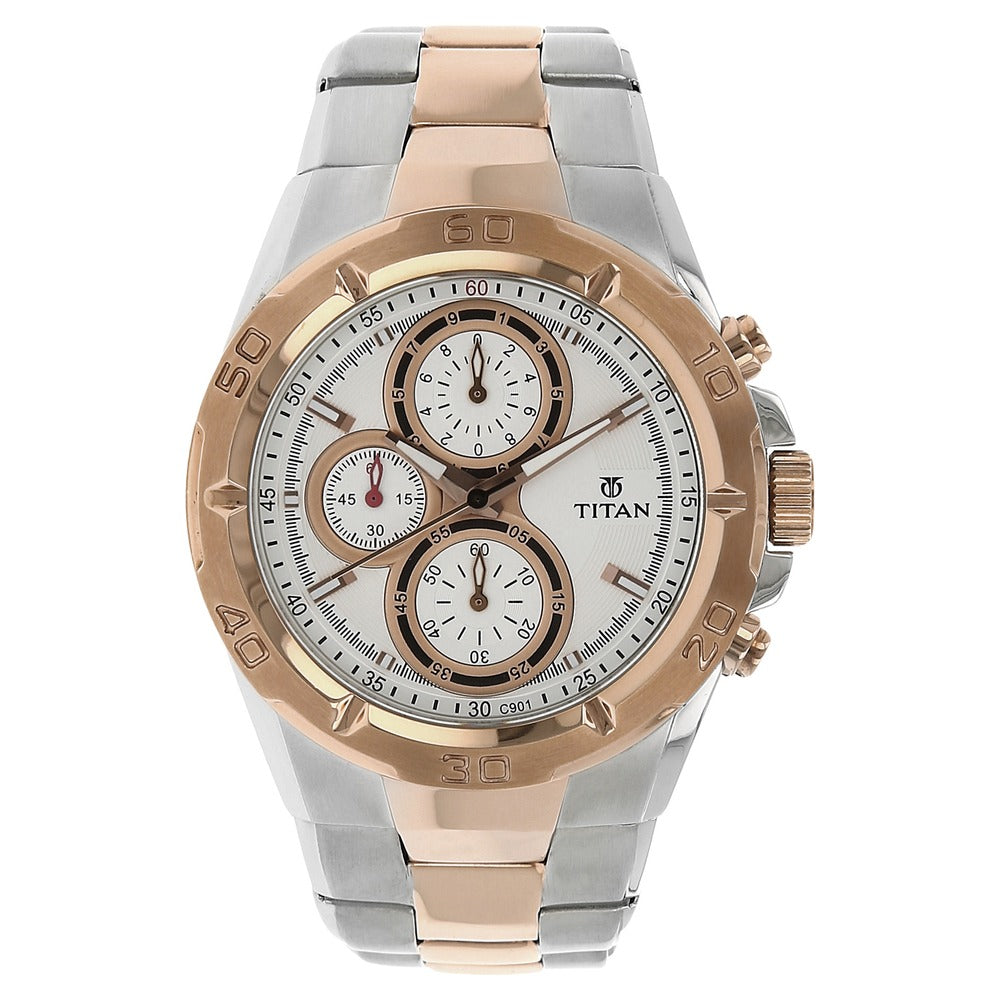 Titan Regallia Rose Gold Chronograph Stainless Steel Strap Watch for Men