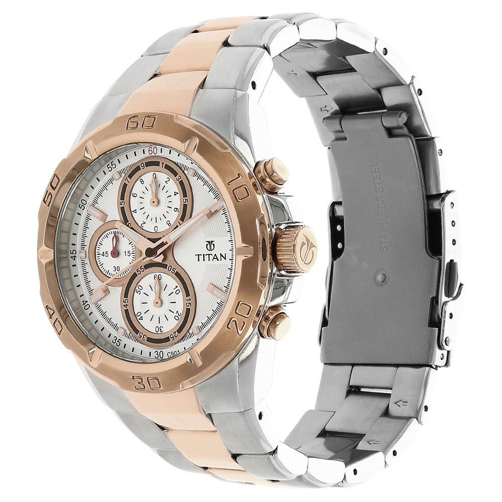 Titan Regallia Rose Gold Chronograph Stainless Steel Strap Watch for Men