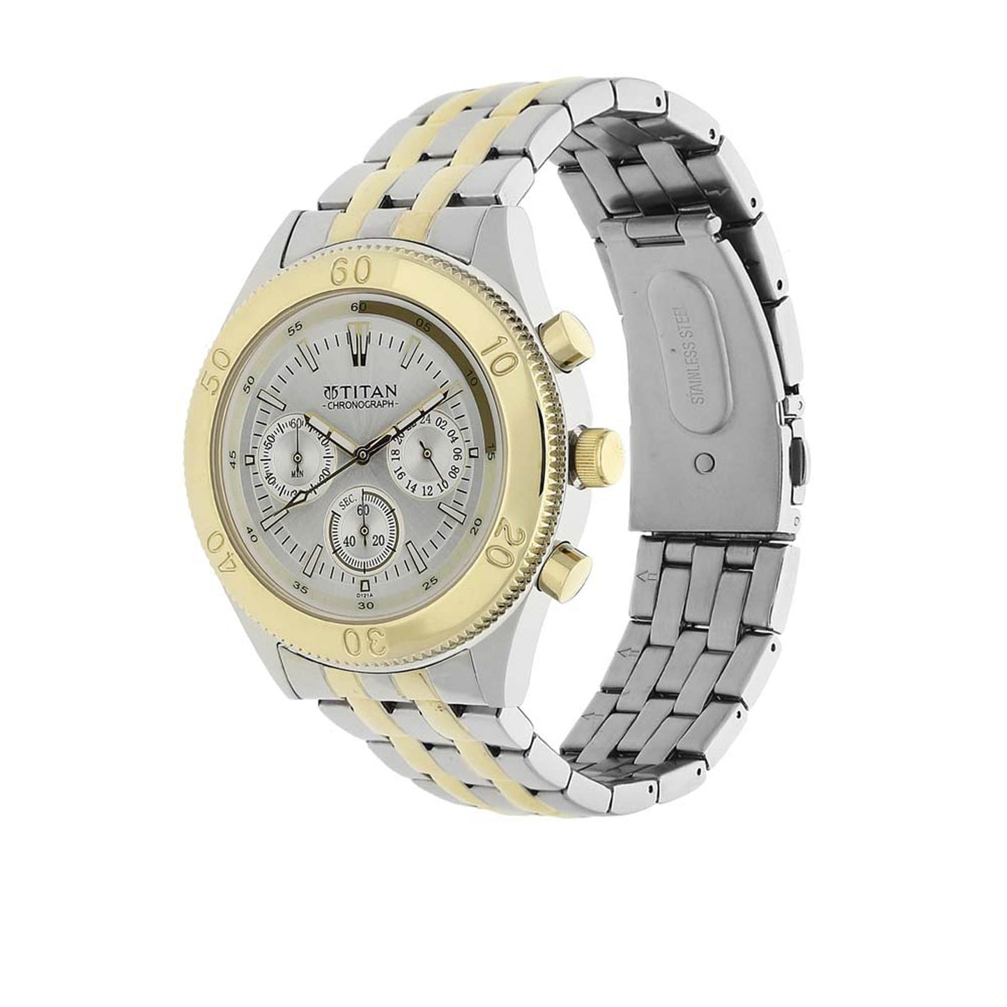 Titan Quartz Chronograph Silver Dial Stainless Steel Strap Watch for Men