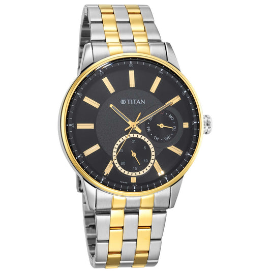 Titan Regalia Opulent Black Dial Analog Stainless Steel Strap Watch for Men