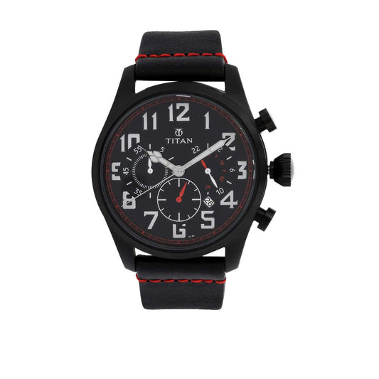 Titan Quartz Analog Black Dial Leather Strap Watch for Men