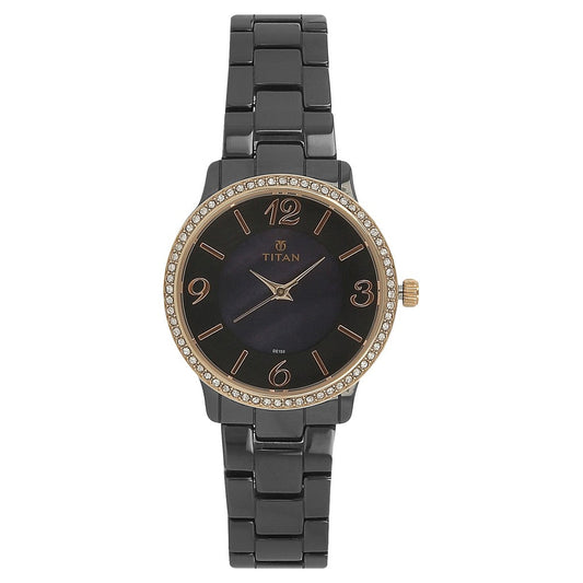 Titan Quartz Analog Black Dial Ceramic Strap Watch for Women