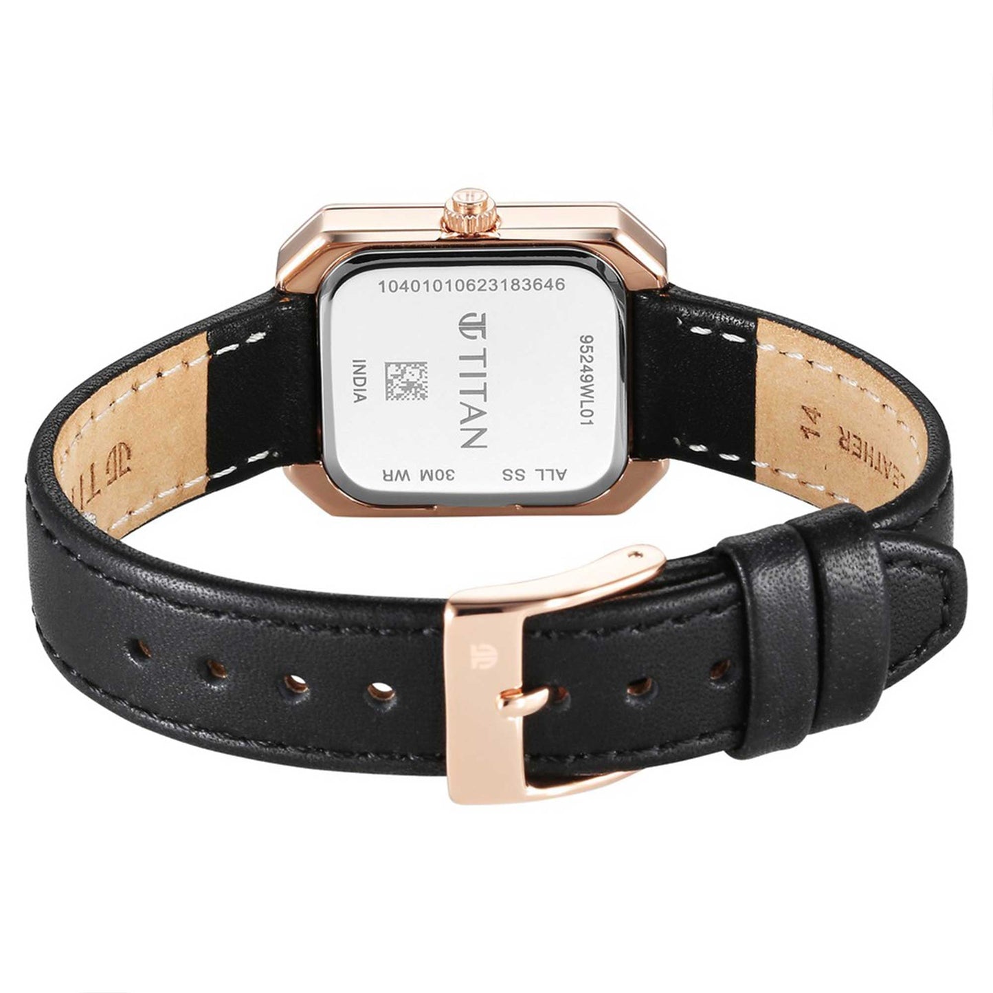 Titan Minimalists Quartz Analog with Date Silver Dial Black Leather Strap Watch for Women