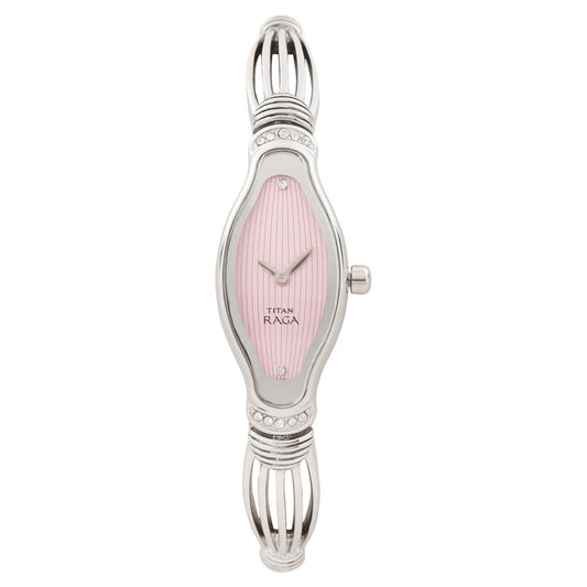 Titan Quartz Analog Pink Dial Metal Strap Watch for Women