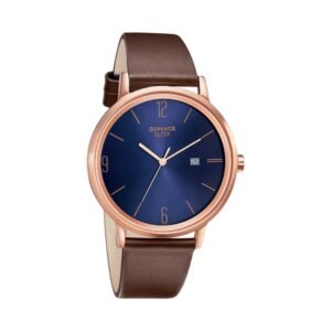 Sonata Sleek Blue Dial Leather Watch 7131WL03
