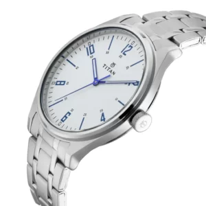 TITAN Workwear Watch with White Dial & Silver Metal Strap 1802SM01