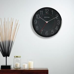 Titan Metallic Black Wall Clock with Slim Hands -W0007MA01